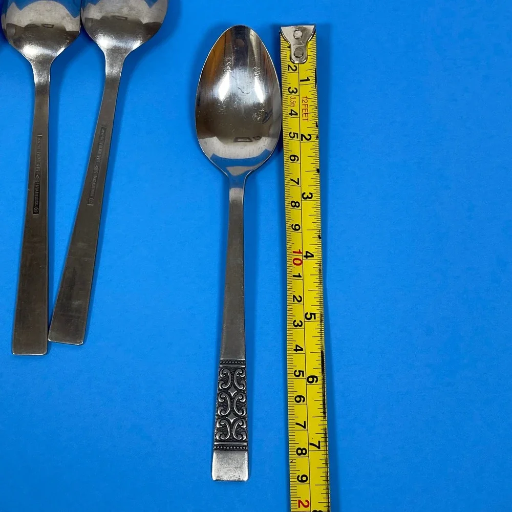 Vintage Stanley Rogers Stainless Soup Spoon 6 Silver Scroll Pattern Handle Japan